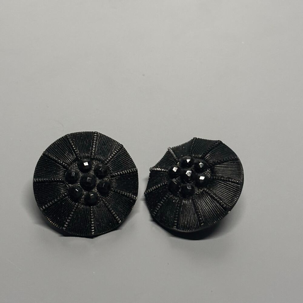 Vintage Black Fabric Clip On Earrings Women Round Beaded Statement Retro